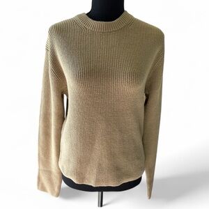 🆕Vince Beige Ribbed Crewneck Pullover Sweater Ladies Size M NWT Cotton Blend
